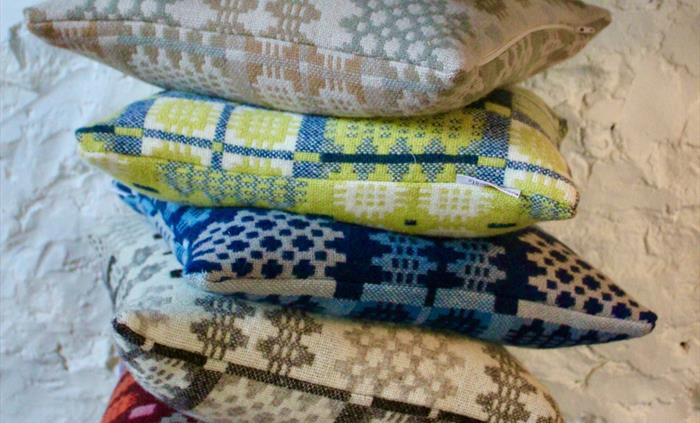 A stack of woven cushions